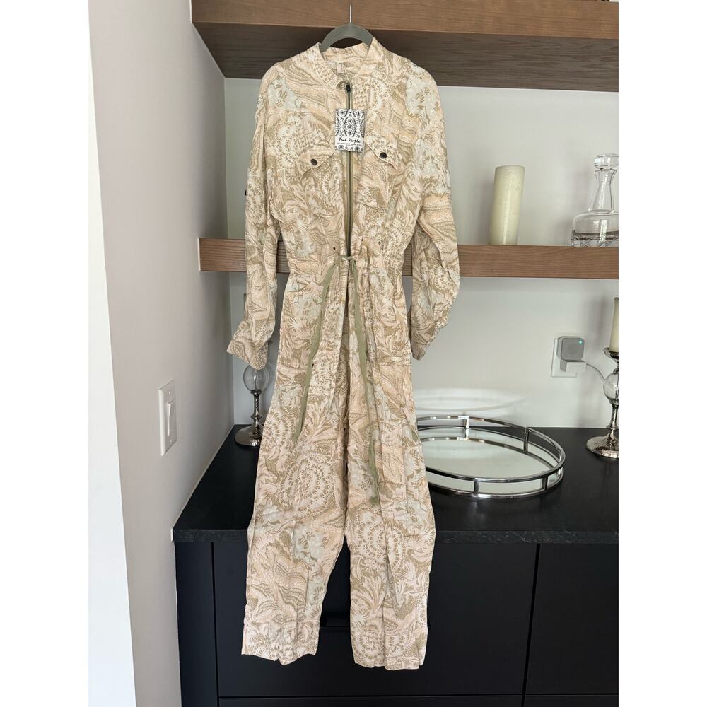 Free People Movement Off To the Races Jumpsuit in Beige Combo - Picture 2 of 8